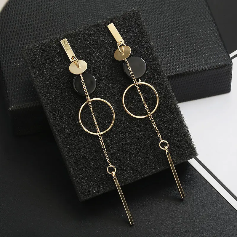 

Korean Fashion Long Slope Geometric asymmetry Rhinestone circle earrings new Acrylic earring for women Gift Party Wedding