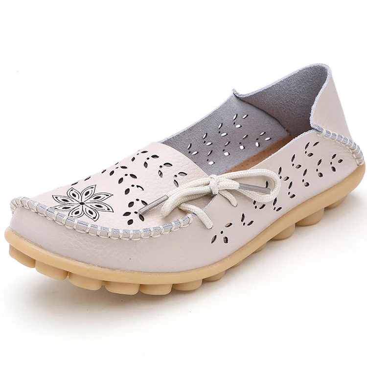 Big size 34-44 spring women flats shoes women genuine leather flats ladies shoes female cutout slip on ballet flat loafers