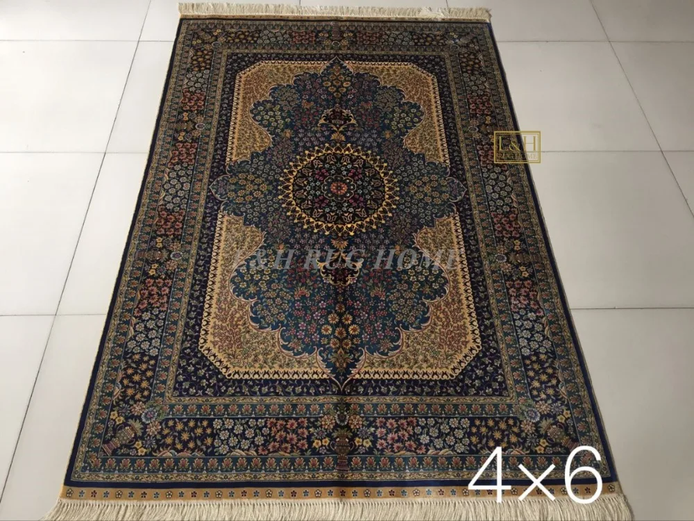 Free shipping 4'X6' 230 Line Handmade Silk Oriental Persian Rug hand Knotted silk carpet for home decoration | Дом и сад