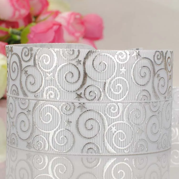 7/" 22 мм SWIRLS& STARS Белый Серебряный Ёлочный рисунок на фольге BLING GROSGRAIN бант из ленты