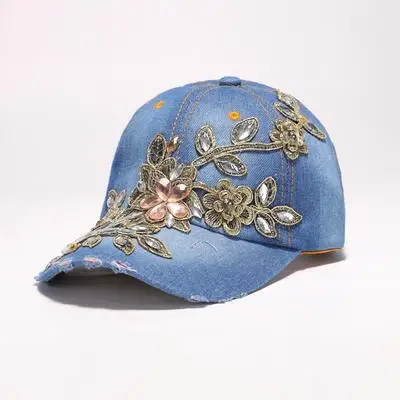Denim Blue3 BINGYUANHAOXUAN, женская бейсболка винтажная с роскошными стразами в ковбойском стиле, кепка с цветочным принтом, женская шапка со стеклянными алмазами высокого качества - Цвет: Denim Blue3