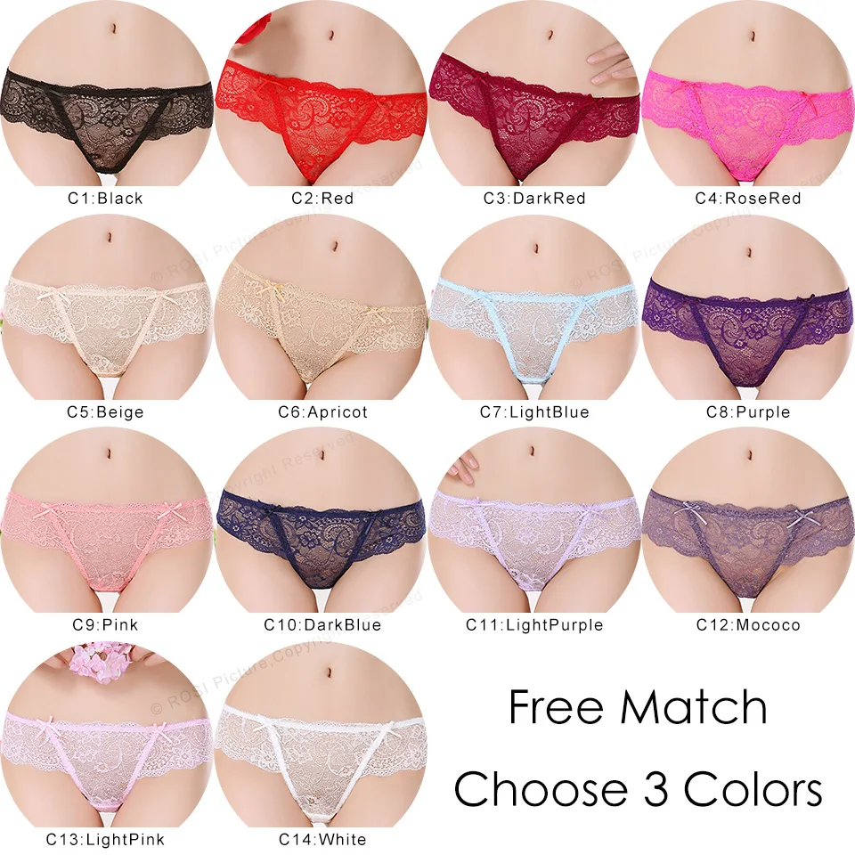 Free Match 3 Colors Кружевные Бесшовные женские хлопковые трусики стринги сексуальные стринги эротическое женское нижнее белье с низкой посадкой для женщин прозрачные трусы 3 шт. ROSI - Цвет: Free Match 3 Colors