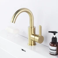 brushed gold brass bathroom washbasin faucet single handle cold and hot mixer tap bathroom sink rotation tap