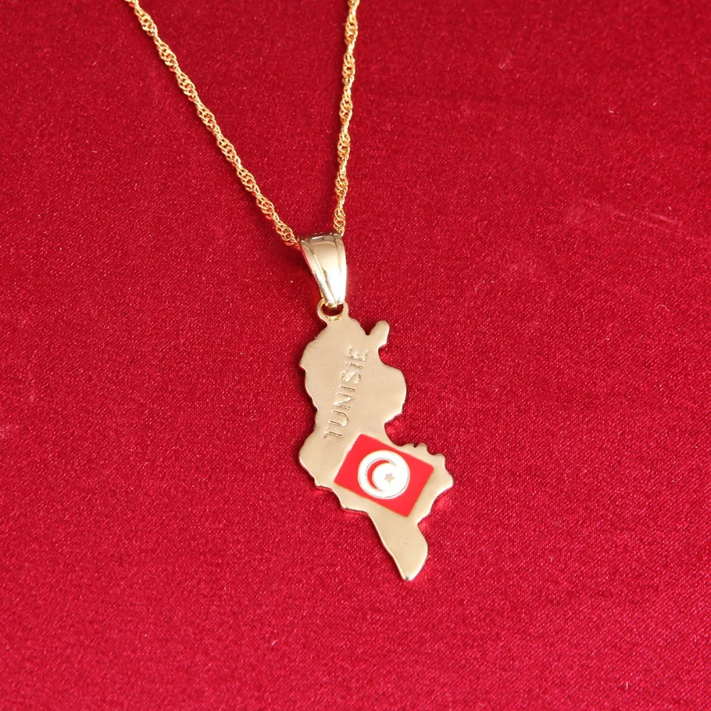 Tunisie карта кулон цепочка желтое золото цвет ювелирные изделия tunisian женщины