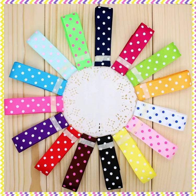 

7/8'' Free shipping 15 colors mixed Polka dots printed grosgrain ribbon hairbow diy party decoration wholesale OEM 22mm B391