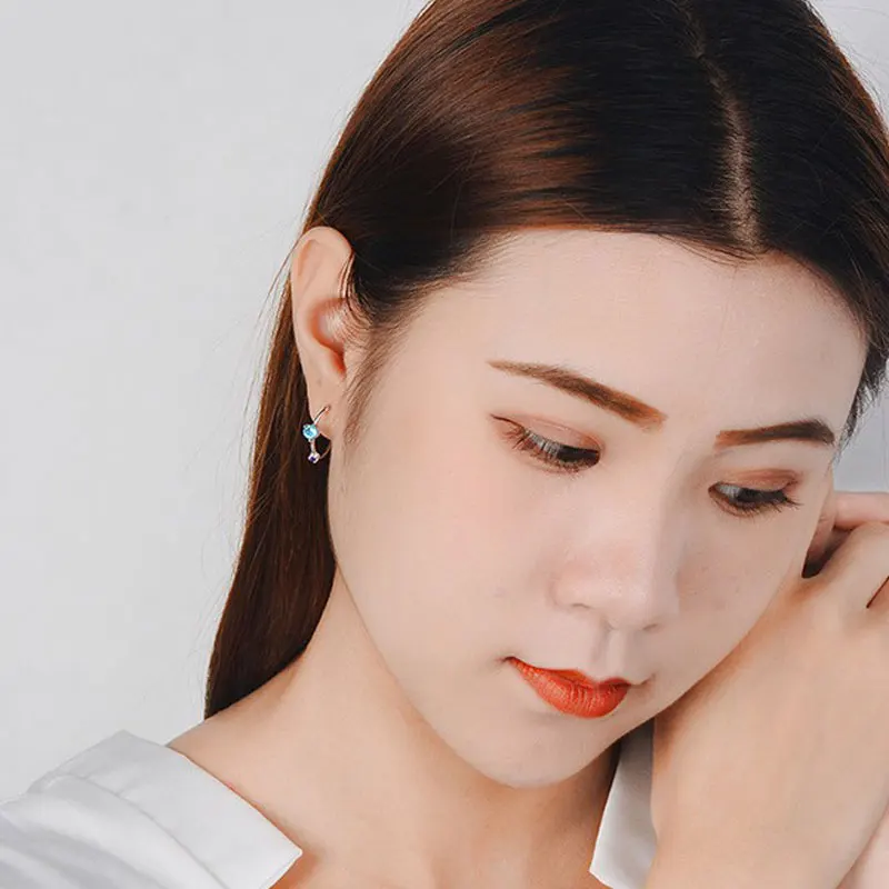 2019 New Arrival Fashion Corea Jewelry 925 Sterling Silver Stud Earrings For Women Round Blue Circle | Украшения и аксессуары
