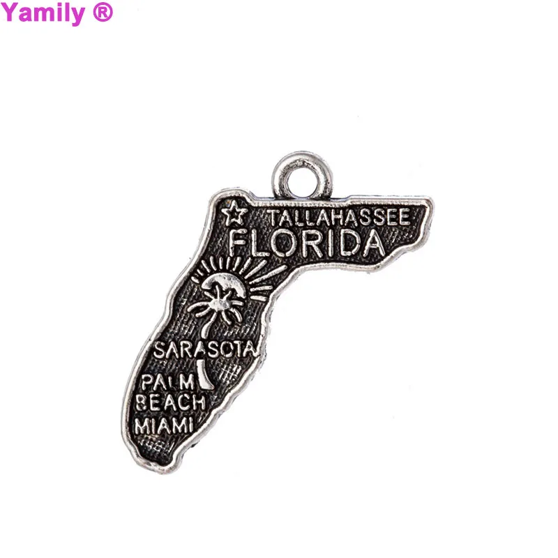 

12 шт.-22x19 мм античный тибетский серебряный тональный двухсторонний Шарм карты Флориды подвеска ювелирные изделия