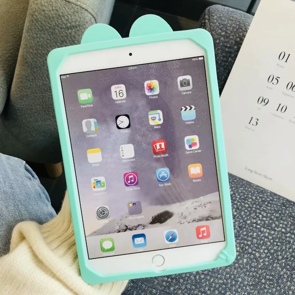 Зеленый Розовый Кролик Силиконовый противоударный чехол для iPad 9,7 Pro 9,7 10,5 Air 2 iPad 2/3/4, 5, 6, мини-платье, на возраст 1, 2, 3, 4, чехол для планшета