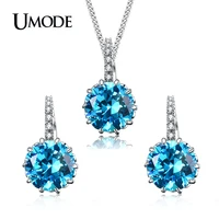 umode fashion top blue round cz necklaceearrings wedding jewelry sets for women white gold color crystal jewelry sets us0037