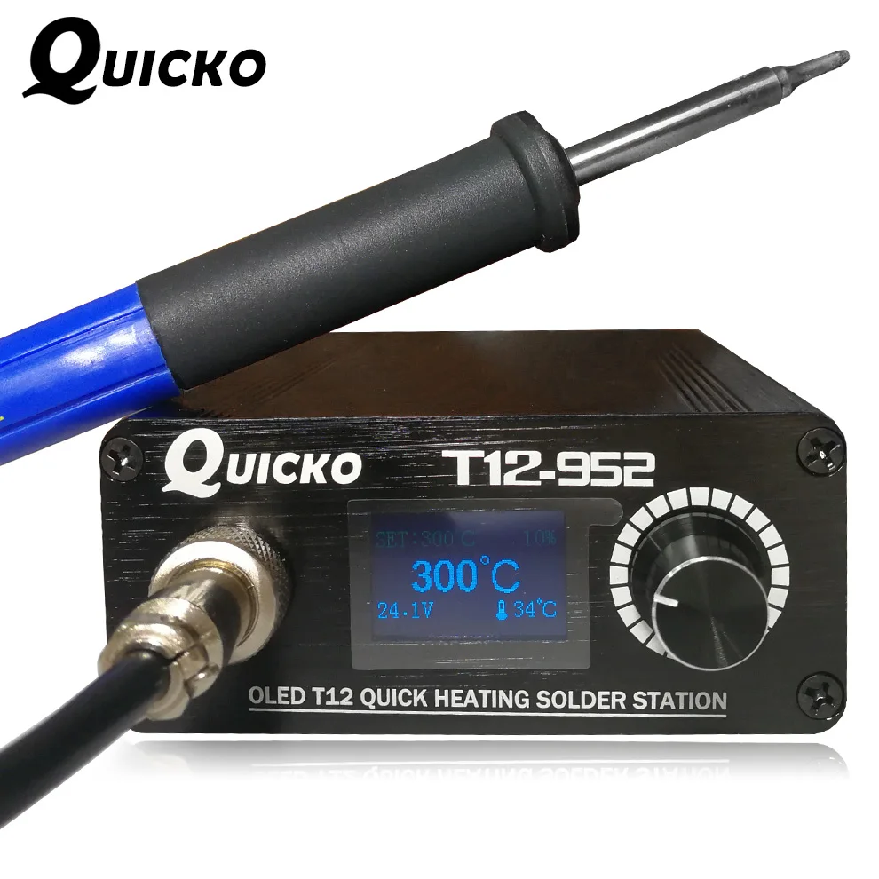 Цифровая паяльная станция QUICKO STC T12 OLED ручка 9501 наконечники паяльника 108 ВТ