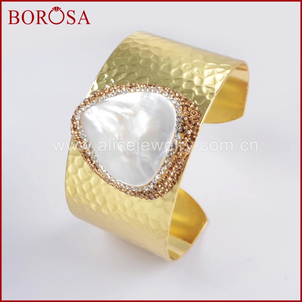BOROSA 5 шт. оптовая продажа Druzy Jewelry позолоченные стразы открытые жемчужные браслеты