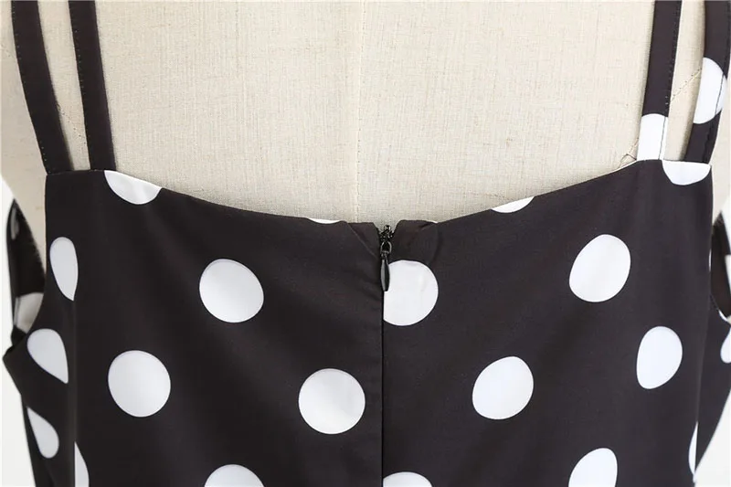Для женщин Летний комбинезон в горошек с принтом Вечерние платья Robe Femme черного цвета в стиле ретро Винтаж качели для выпускного вечера, в стиле рокабилли миди платья размера плюс