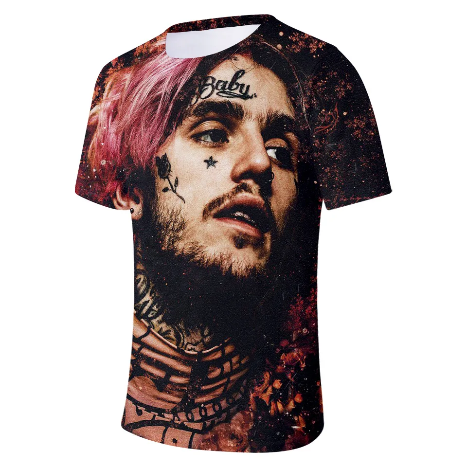 Lil Peep Singer 3D футболки 2018 модные с принтом колючей розы круглым вырезом короткими