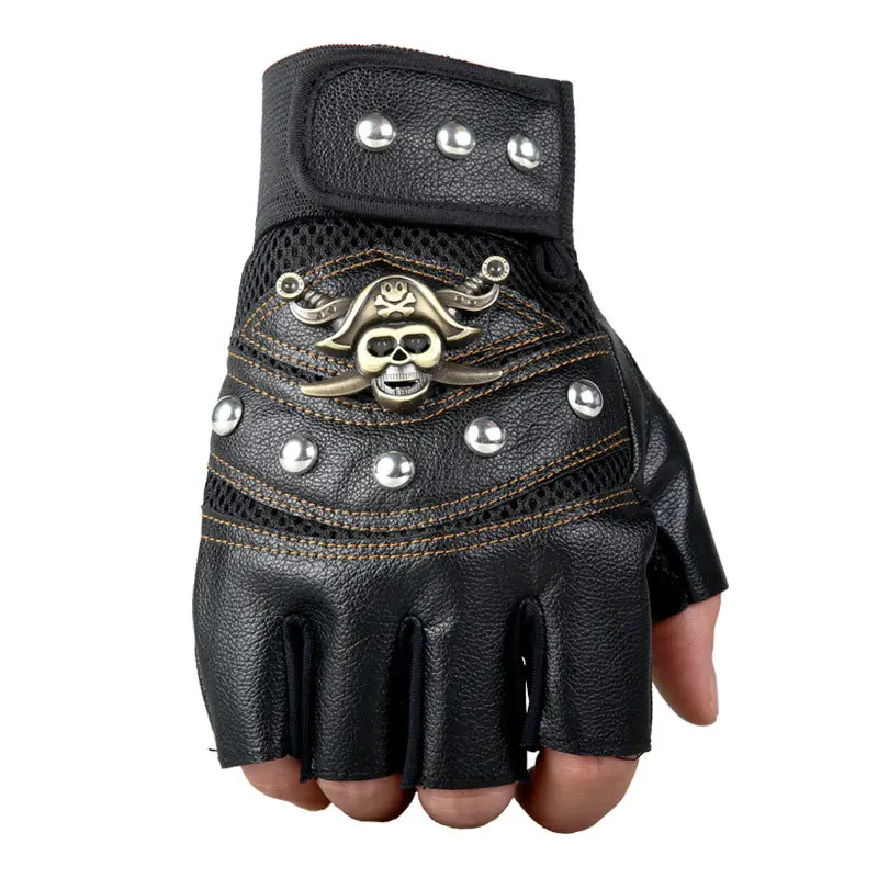 New half finger male handsome pirate captain leather hip-hop punk fitness locomotive gloves tide | Аксессуары для одежды