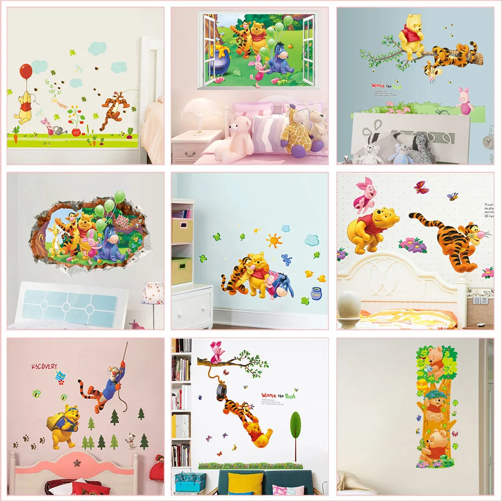 

Winnie The Pooh Wall Stickers For Kindergarten Kids Room Home Decoration Diy Cartoon Bear Tiger Animal Mural Art 3d Window Decal