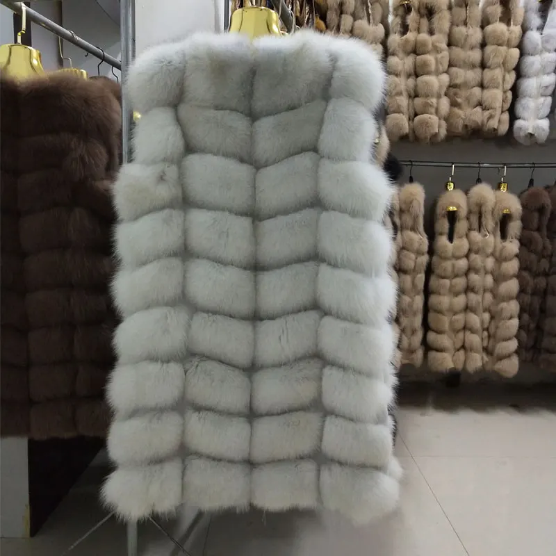 natural color Меховая жилетка натуральный Лисий Мех круглый вырез женский меховой жилет Зимний теплый жилет куртка QD. YISHANG - Цвет: natural color