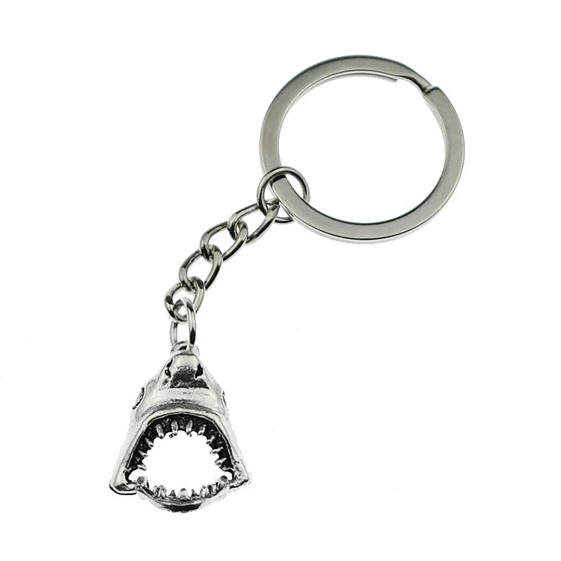 Creative Antique Great White Shark Pendant Removable Big Mouth Sharp Tooth Bite Charm Keychains Punk Cool Key Ring Chains | Украшения и
