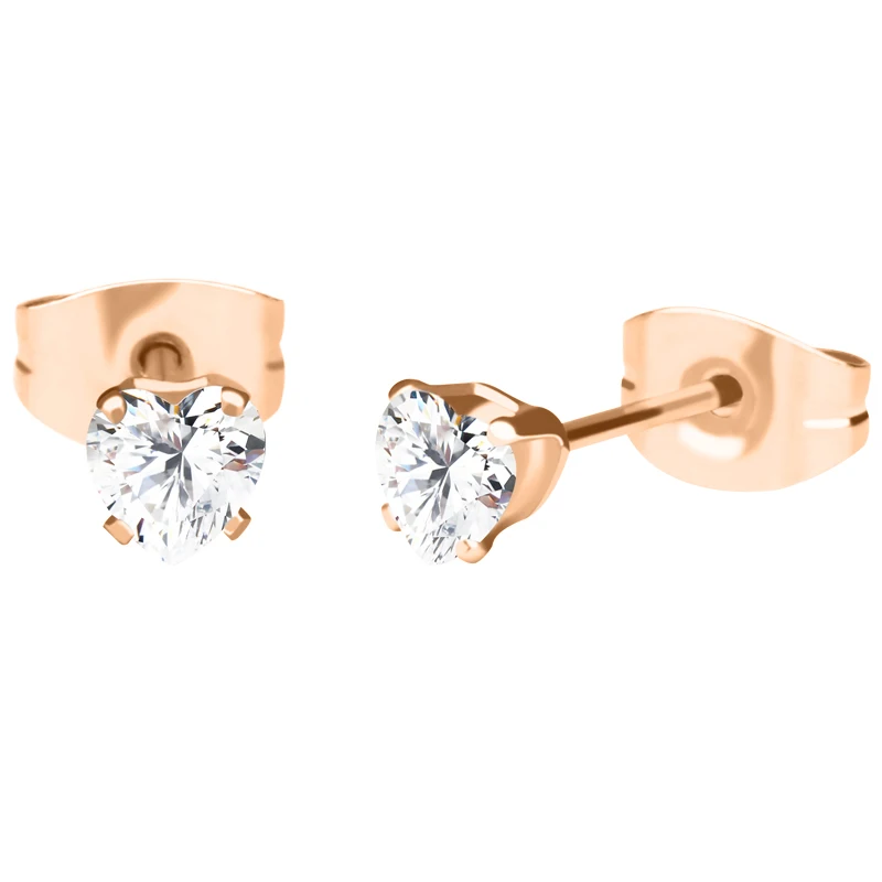 olowu Rose Gold Stud Earrings Classic Women Heart For Valentine's Day Gift Men Cubic Zirconia Crystal Mens 4mm | Украшения и