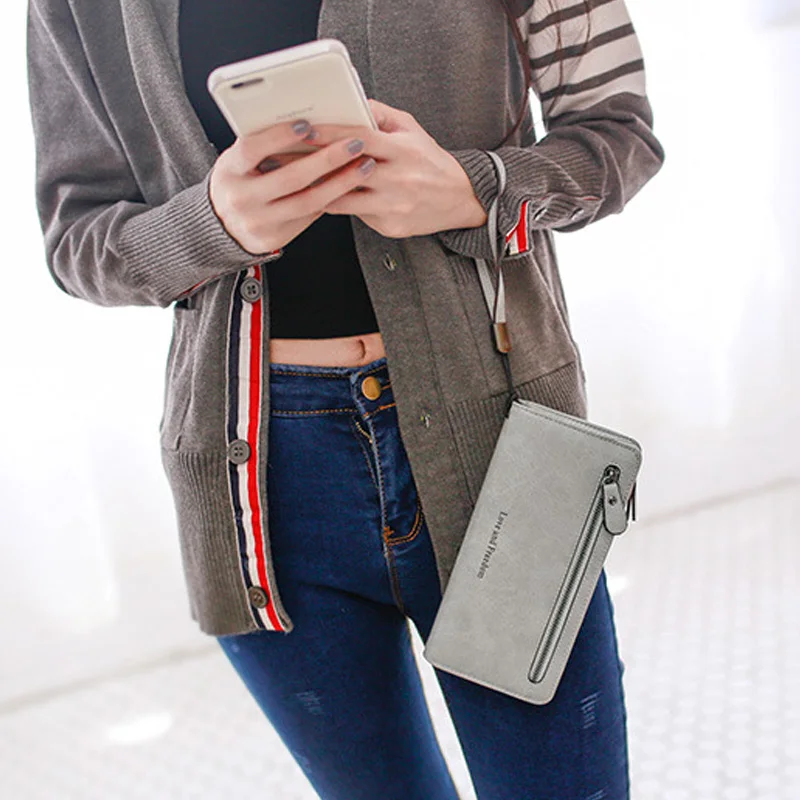 Женский кожаный кошелек из нубука роскошный брендовый Кошелек для монет клатч с 2