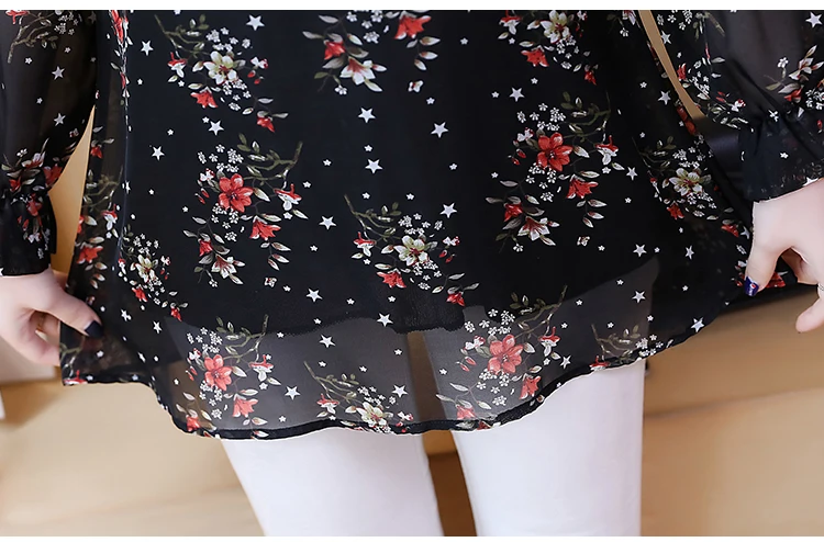 Blusas Mujer De Moda, кимоно, повседневная Цветочная шифоновая блузка, женские рубашки размера плюс 5XL, винтажный Топ с длинным рукавом, сорочка для женщин