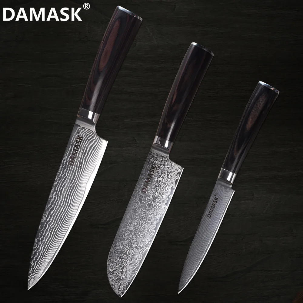DAMASK набор кухонных ножей из Дамаска 8 дюймов шеф повар Santoku 5 Универсальный нож