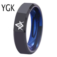 ygk wedding jewelry for lovers 4mm6mm wide mens black with blue tungsten ring masonic band mason jewelry free engraved