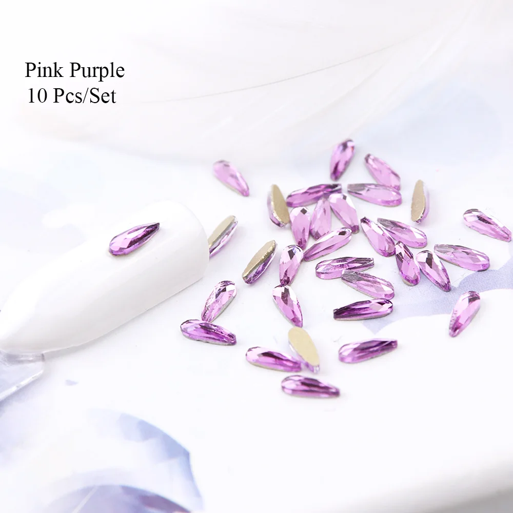 Pink Purple 10 шт. Стразы для дизайна ногтей в форме капли с плоской задней поверхностью, 3D Шарм, мини Стразы с бриллиантами, набор, сделай сам, украшение из драгоценных камней, маникюр LA905 - Цвет: Pink Purple