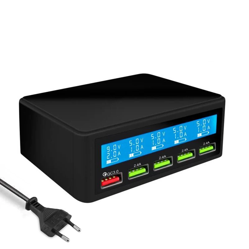 Европейский Союз (ЕС) INGMAYA Smart USB зарядное устройство ЖК-экран Показать 5 портов QC3.0 быстрая зарядная станция для iPhone iPad samsung huawei Nexus Mi адаптер переменного тока - Тип штекера: Европейский Союз (ЕС)