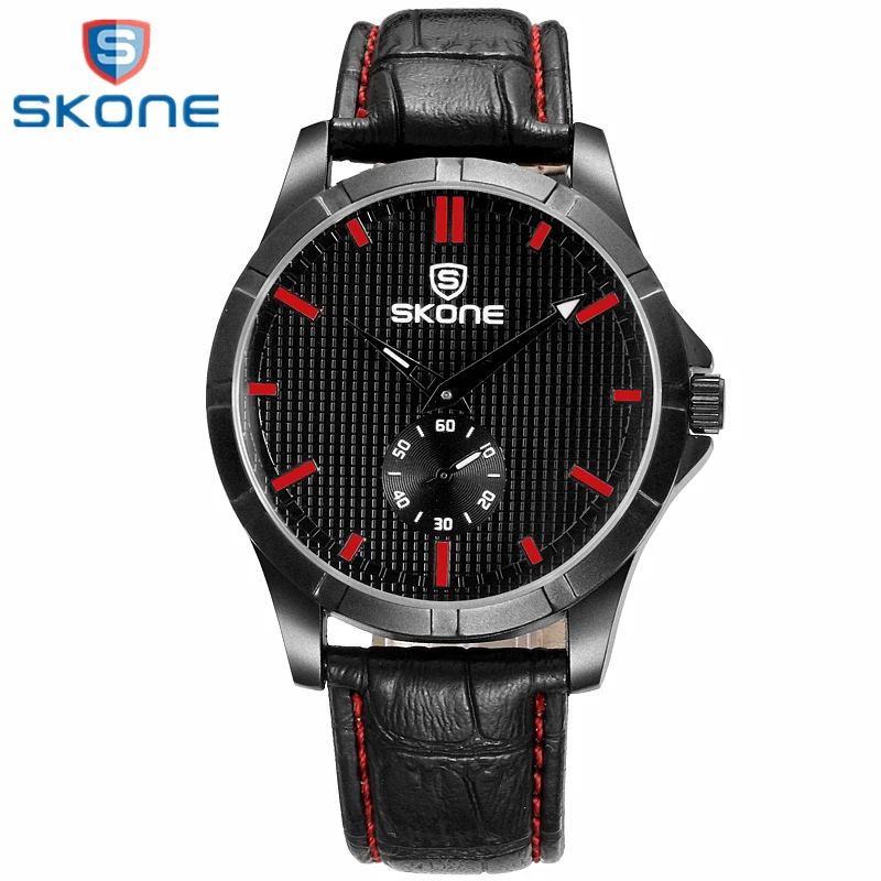 SKONE Для мужчин спортивные Повседневное черный кожаный кварцевые часы