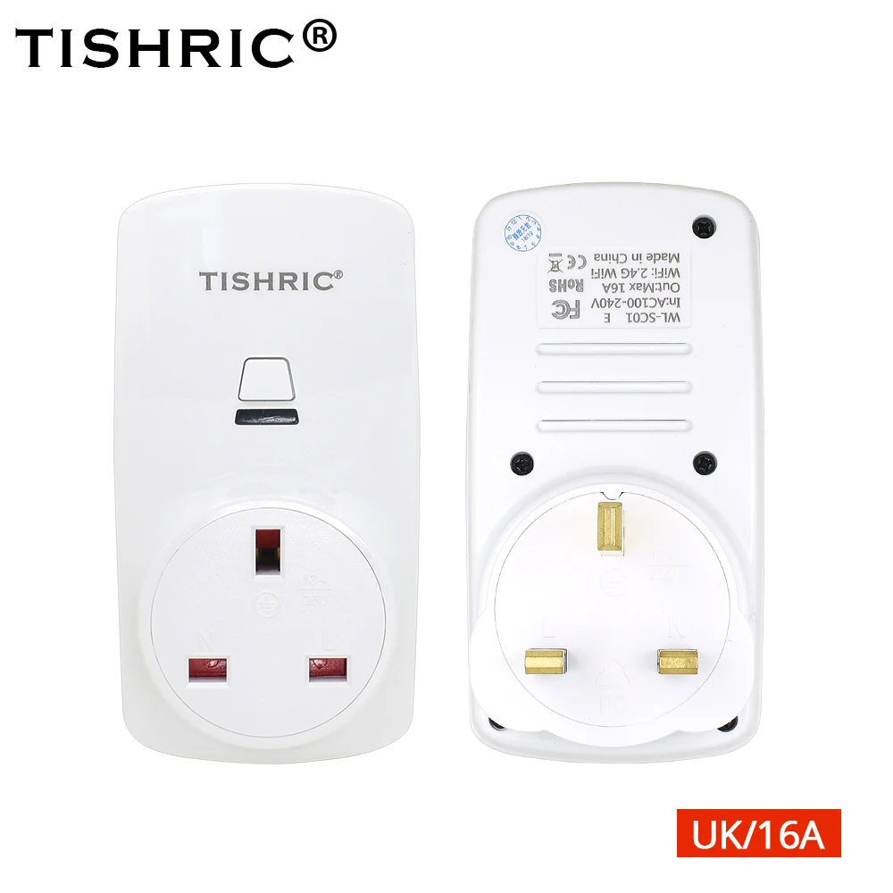 TISHRIC 16A умная розетка с Wi-Fi розетка для управления EU/AU/US/UK/FR розетка с таймером Дистанционное приложение Ewelink Alexa Google home S26 10A 16A - Комплект: TISHRIC 16A UK