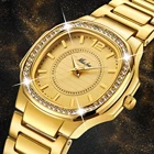 Часы наручные женские кварцевые, повседневные модные брендовые Роскошные водонепроницаемые золотистые, с фианитами, с бриллиантами