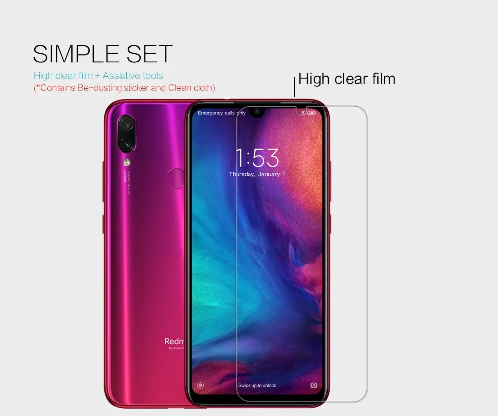 Защитная пленка NILLKIN для экрана Xiaomi Redmi Note 7 сверхпрозрачная ЖК дисплея и матовая
