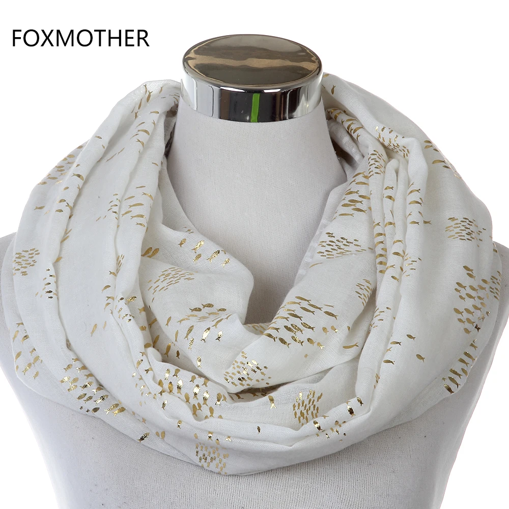 Женский шарф FOXMOTHER черно белая блестящая бронзовая Золотая рыбка|infinity scarf|scarf
