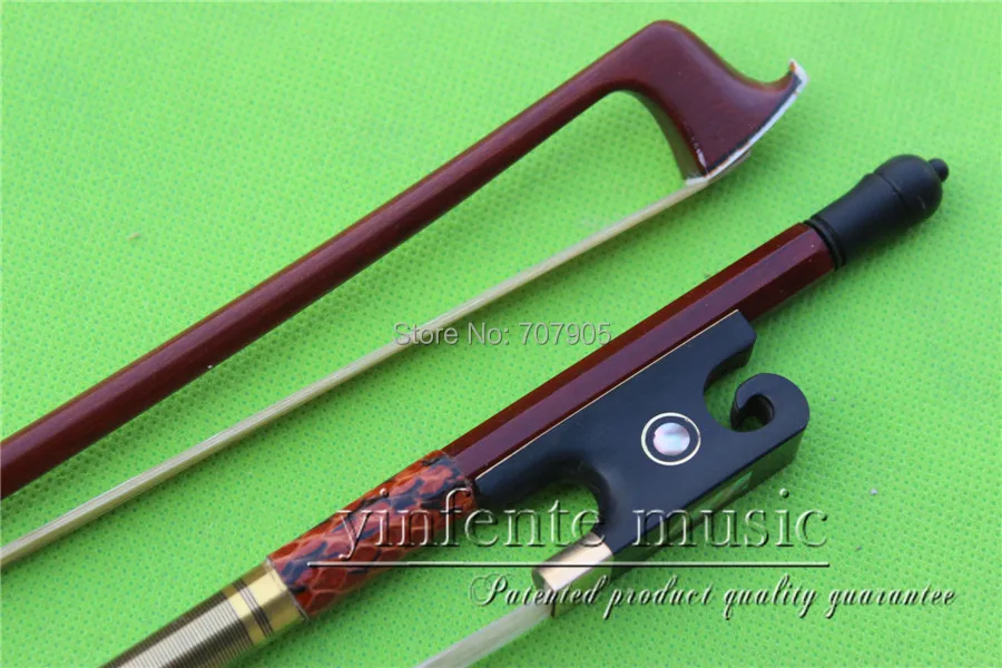 NJX-0051# 4/4 Brazilwood Baroque Violin Bow black   OX horn   f rog 1 pcs    Straight Pretty inlay Color