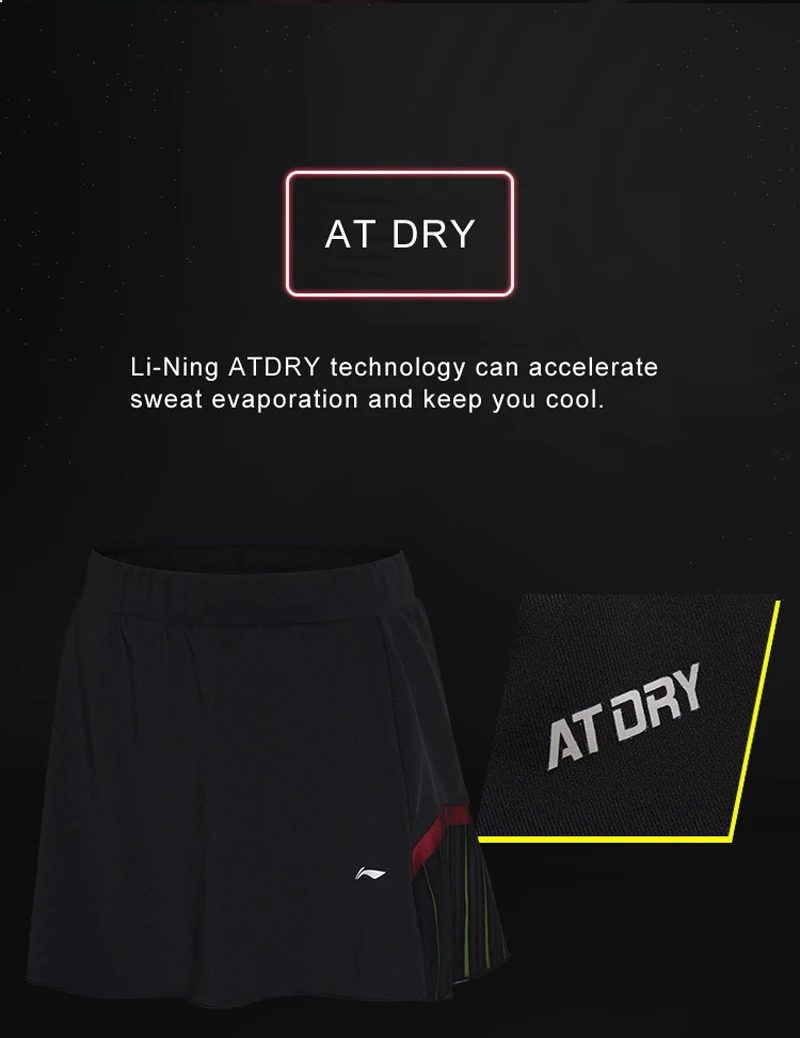Клиренс) Li-Ning Женская юбка для бадминтона шорты для сухой сборной спонсора Обычная посадка подкладка спортивные юбки ASKN028 WQB1028