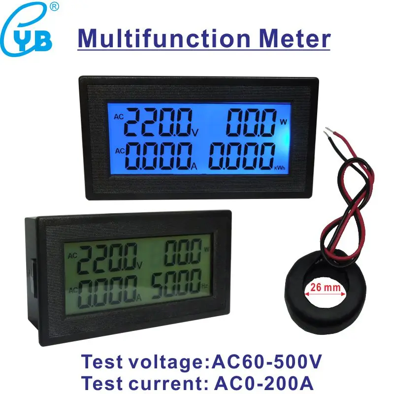 YB5140DM AC 20A 100A 200A вольт амперы Панель метр цифровой вольтметр Амперметр переменного тока напряжение тока Mete Частота энергии AC 60-500 в - Цвет: AC200A(Split)