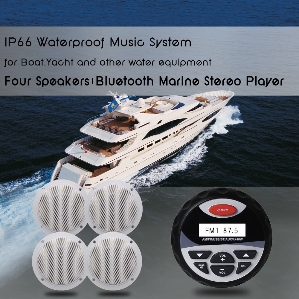 Водонепроницаемый морской стерео Bluetooth радио звуковая система FM AM аудио mp3-плеер и 2 пары динамиков для ATV UTV Мотоцикл лодка