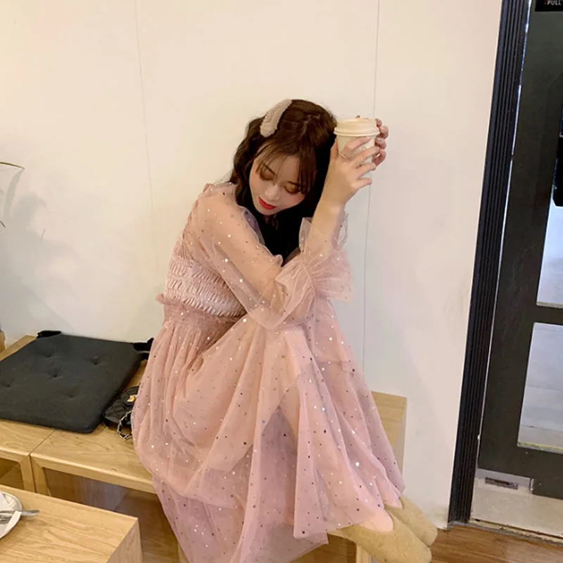 Весенняя женская одежда новинка 2019 корейская мода бренд ulzzang шикарное Сетчатое