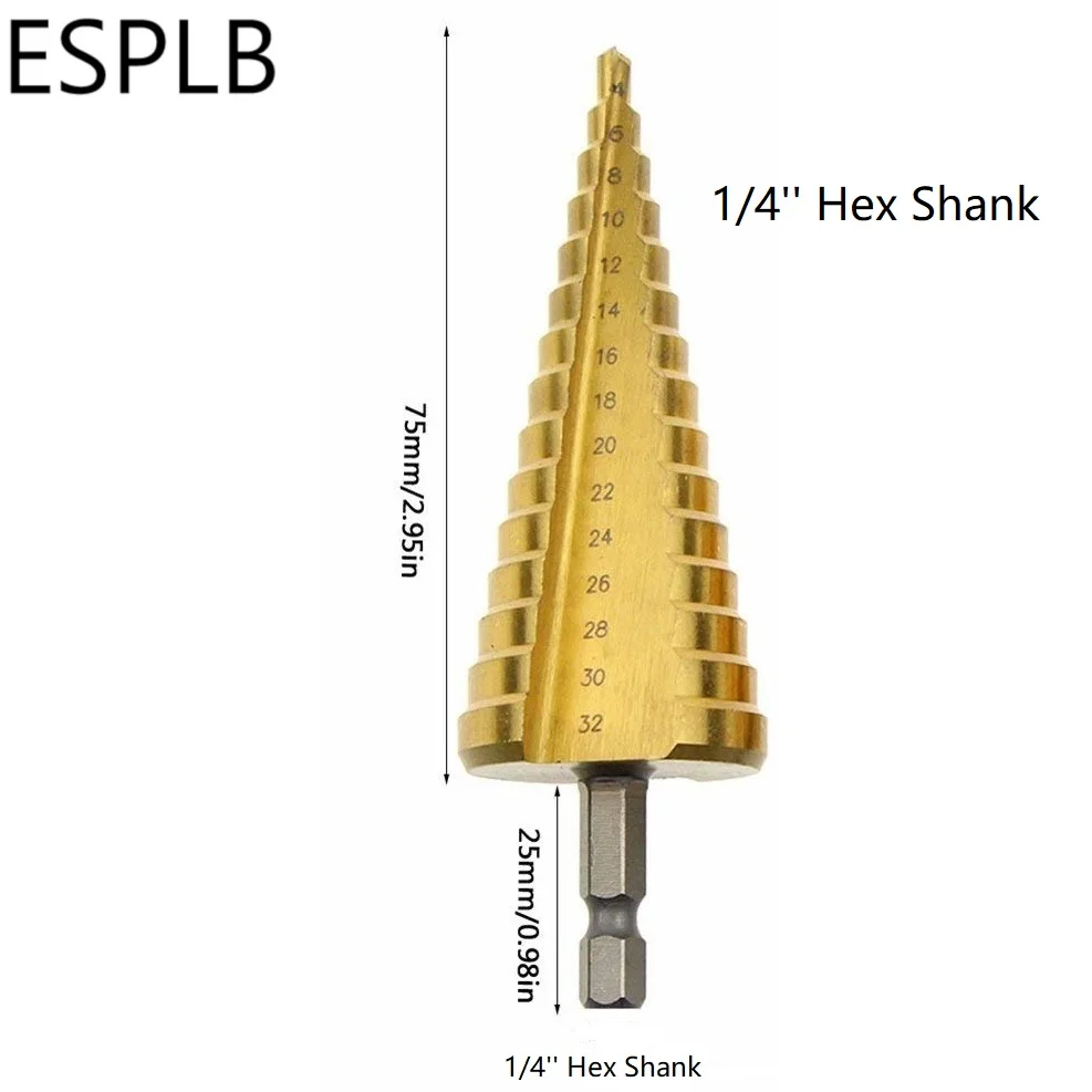 ESPLB HSS 4-32mm Drill Bit Metal Steel Step with Pagoda Shape Triangle/Hexagon Shank Cone Titanium Set | Инструменты