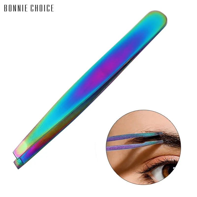 1 шт. пинцет для бровей Хамелеон с плоскими наконечниками|eyebrow tweezers|tweezers slanteye tweezer |