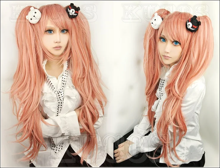 

Danganronpa Dangan-Ronpa Junko Enoshima Wigs Ombre Mixed Colors Cosplay Costume Wig+ Black and White Bear Hairpins