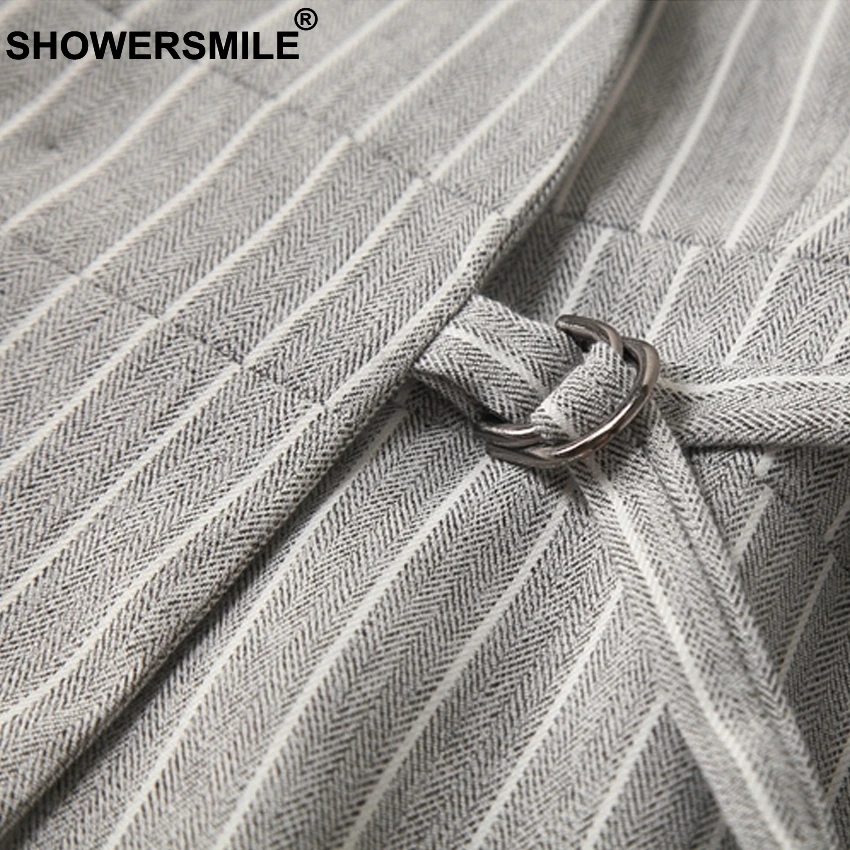 SHOWERSMILE темно-синий жилет женский короткий льняной полосатый Женский жилет без рукавов Блейзер жилет для женщин весенний элегантный женский жилет