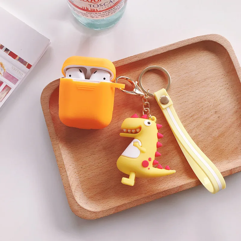 Yellow Dinosaur Чехол на эйрподс Роскошные Беспроводной Bluetooth зарядки окно силиконовый наушник крышка Защитный чехол для airpods iPhone мультфильм с симпатичный брелок чехол на аирподс силиконовый милый чехол на айрподс эир подс - Цвет: Yellow Dinosaur