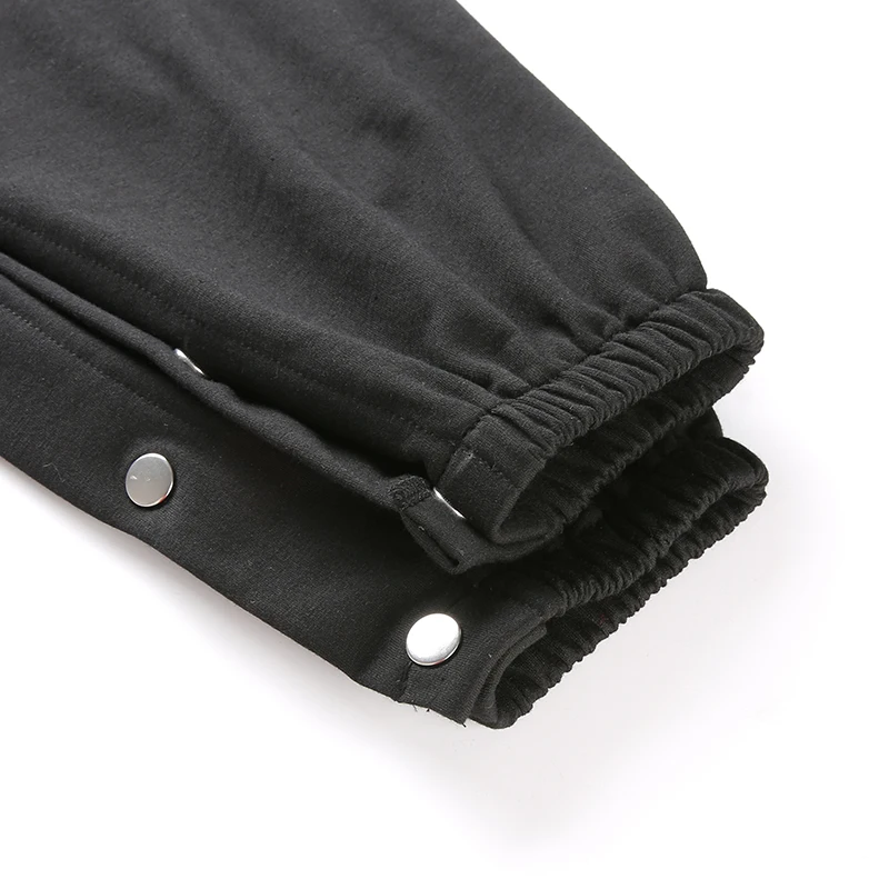 Sweetown черный уличная Pantalon Femme с боковой пуговицей женские спортивные штаны с высокой талией и джоггеры корейская мода Хиппи шаровары