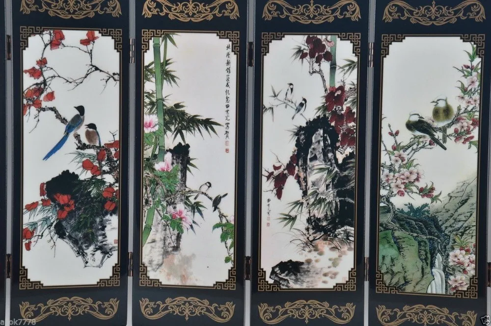 Китайская Лаковая ручная работа картина благоприятный складной экранный