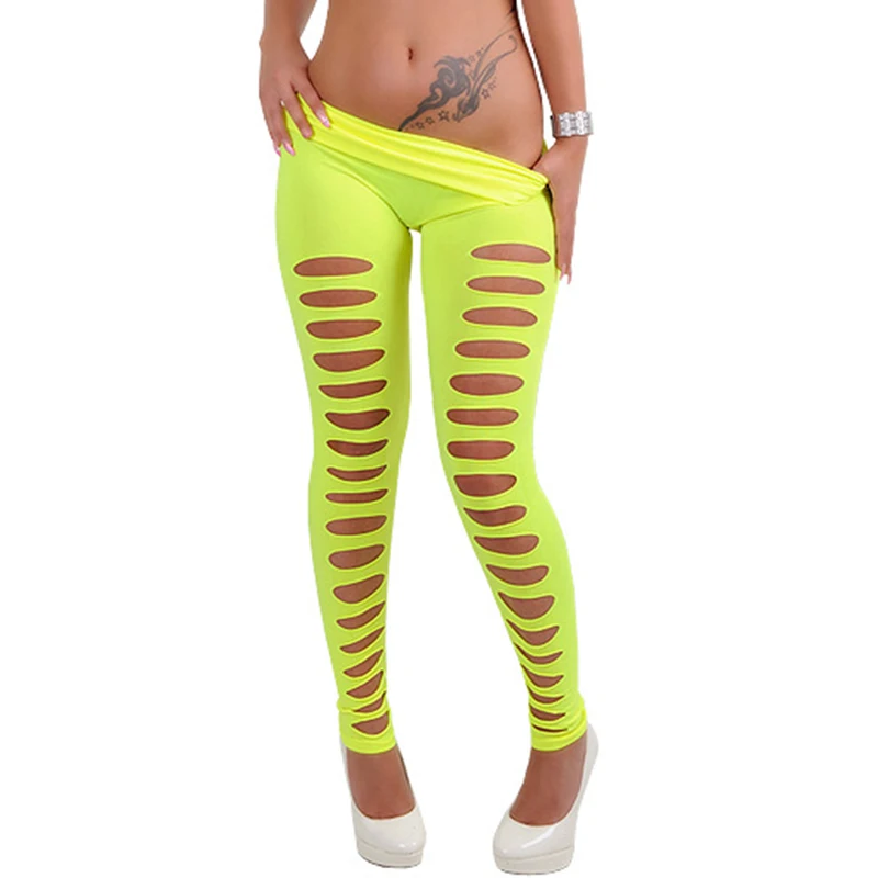 

NDUCJSI Sexy Legging Elastic Low Waist Pants Hot Ripped Pants Hollow Out Women Stretch Black Dancing