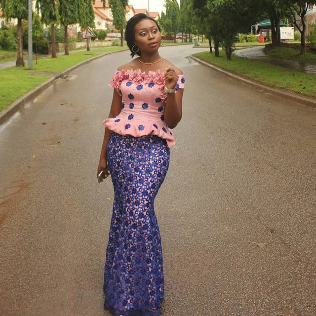 Aso Ebi стильные африканские женские платья фиолетовые кружевные нигерийские