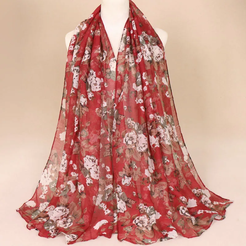 Модный женский шарф с принтом хиджабы цветочные вискозные шали мусульманские