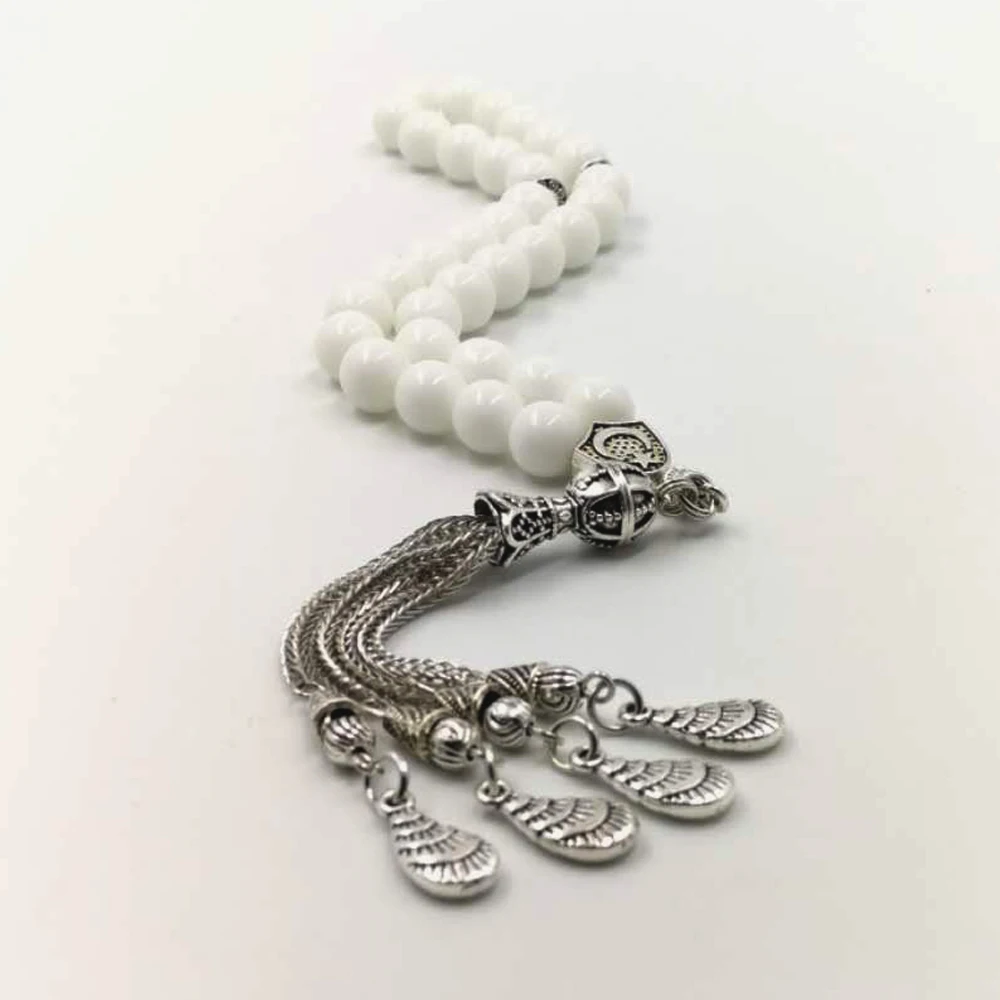 Белый tasbih мусульманский Четки Молитва бусины 33 66 99 белый камень Misbaha | Украшения и