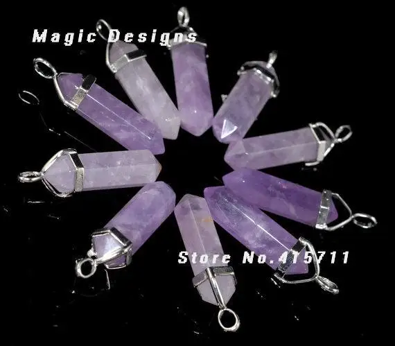 

C150631122 Soothing 20pcs Purple Amethysts Healing Crystal Point Pendant